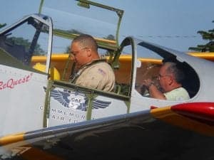 Bill Shepard prepares for flight with Dale Pritz.