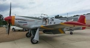 Pilot Doug Rozendaal taking off from Mississippi flying the P-51 Mustang into New Orleans.