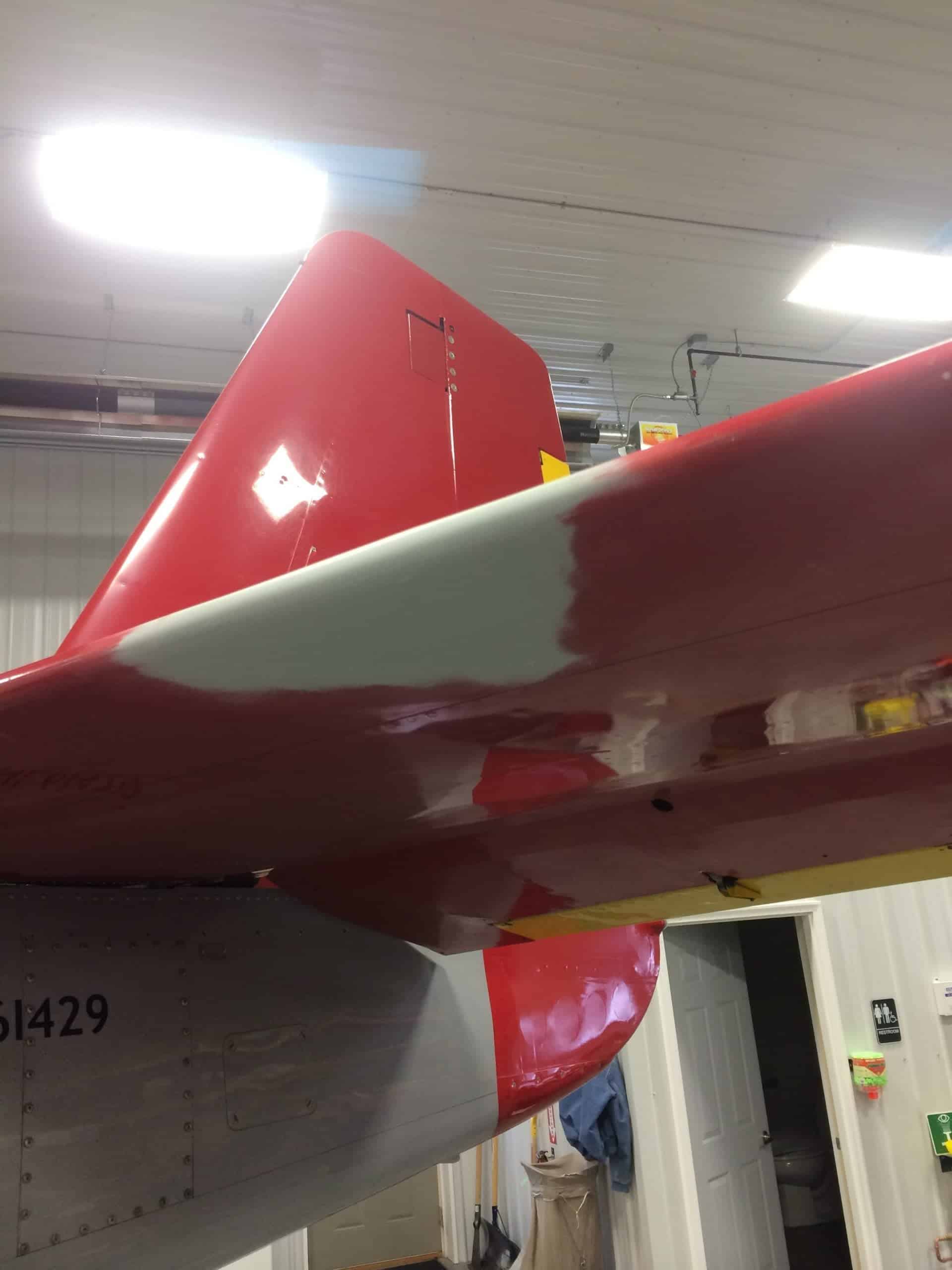 Bird strike repair is completed and ready for red paint.